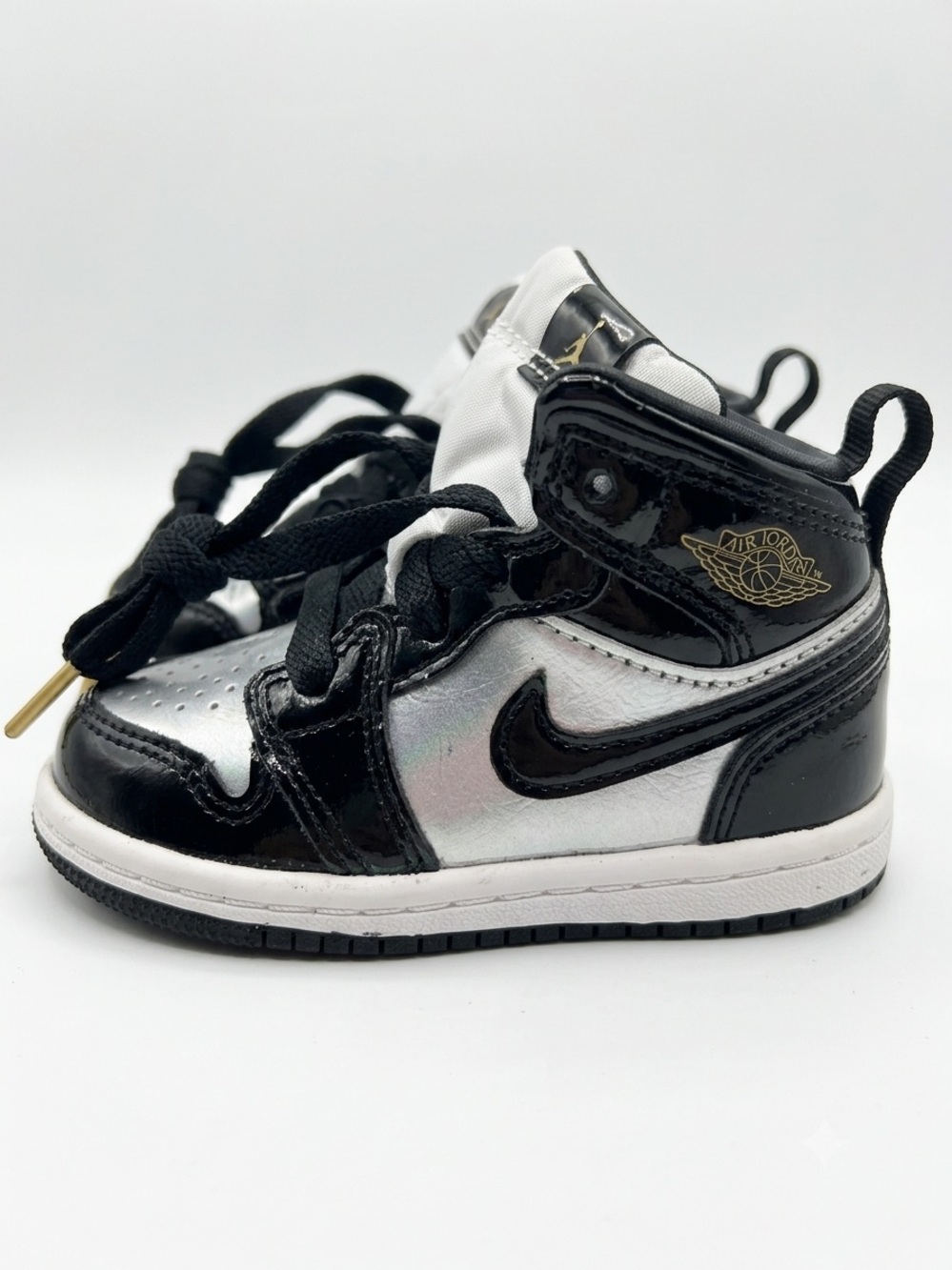Jordan Kids' Black and Silver Patent High-Top Sneaker